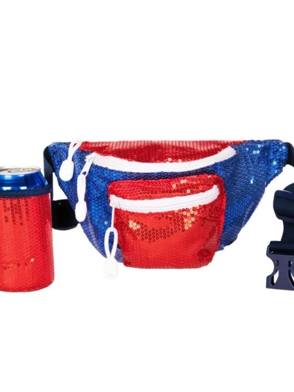 Sequin Red & Blue Fanny Pack with Can Holder